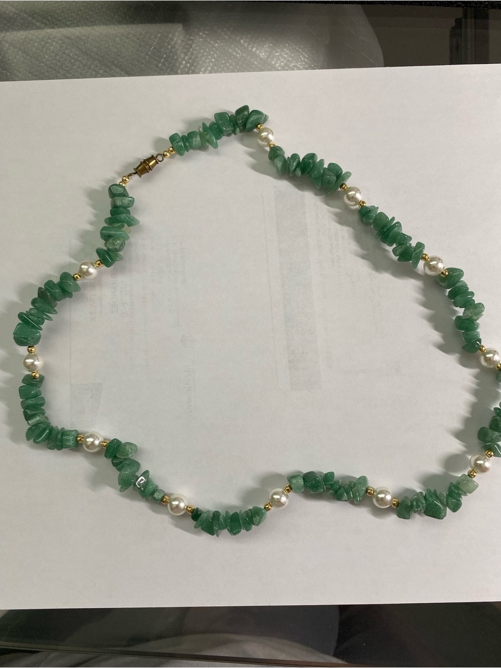 Jade Chip & Faux Pearl Beaded Necklace